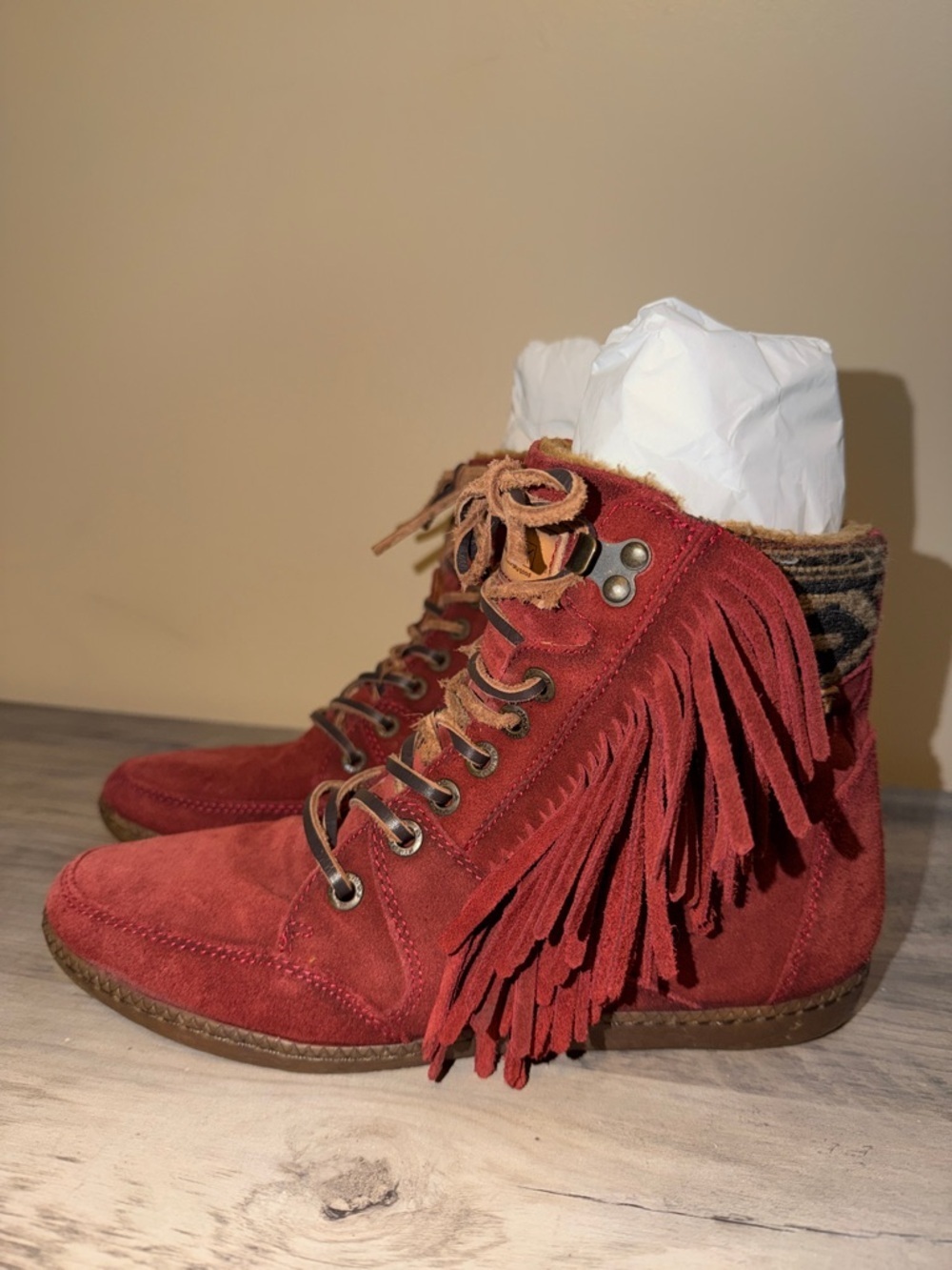 Pikolinos Women's 39 8.5 boots shoes wine Red Suede leather moccasin ankle